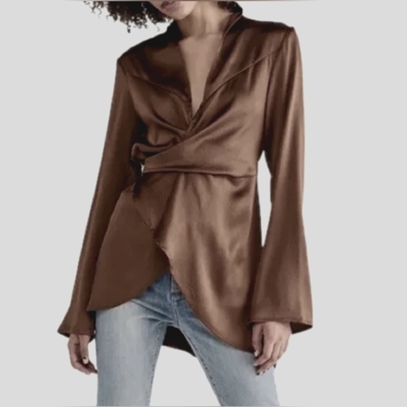 Free People Harley Tunic Brown Doe Eyes Wrap Top size Medium - Picture 1 of 10